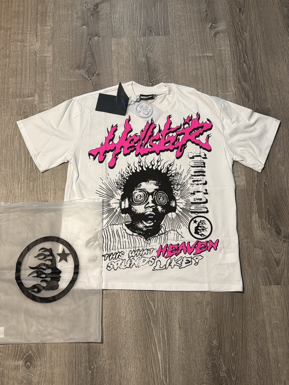 Hellstar this is what heaven sounds like tshirt white and pink